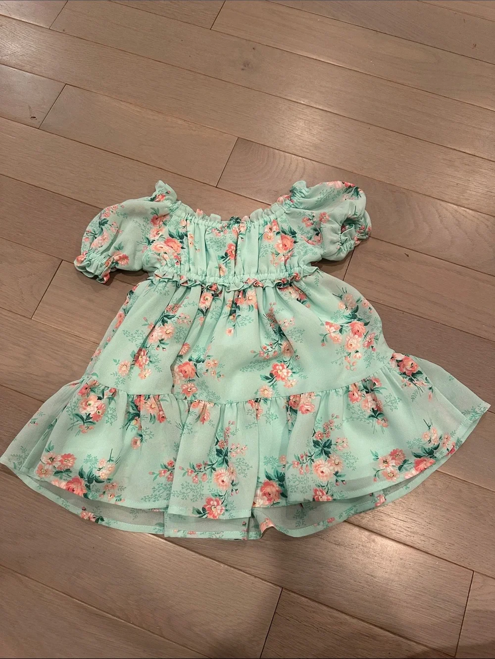 Janie and Jack Mint Green Floral Ruffle Dress